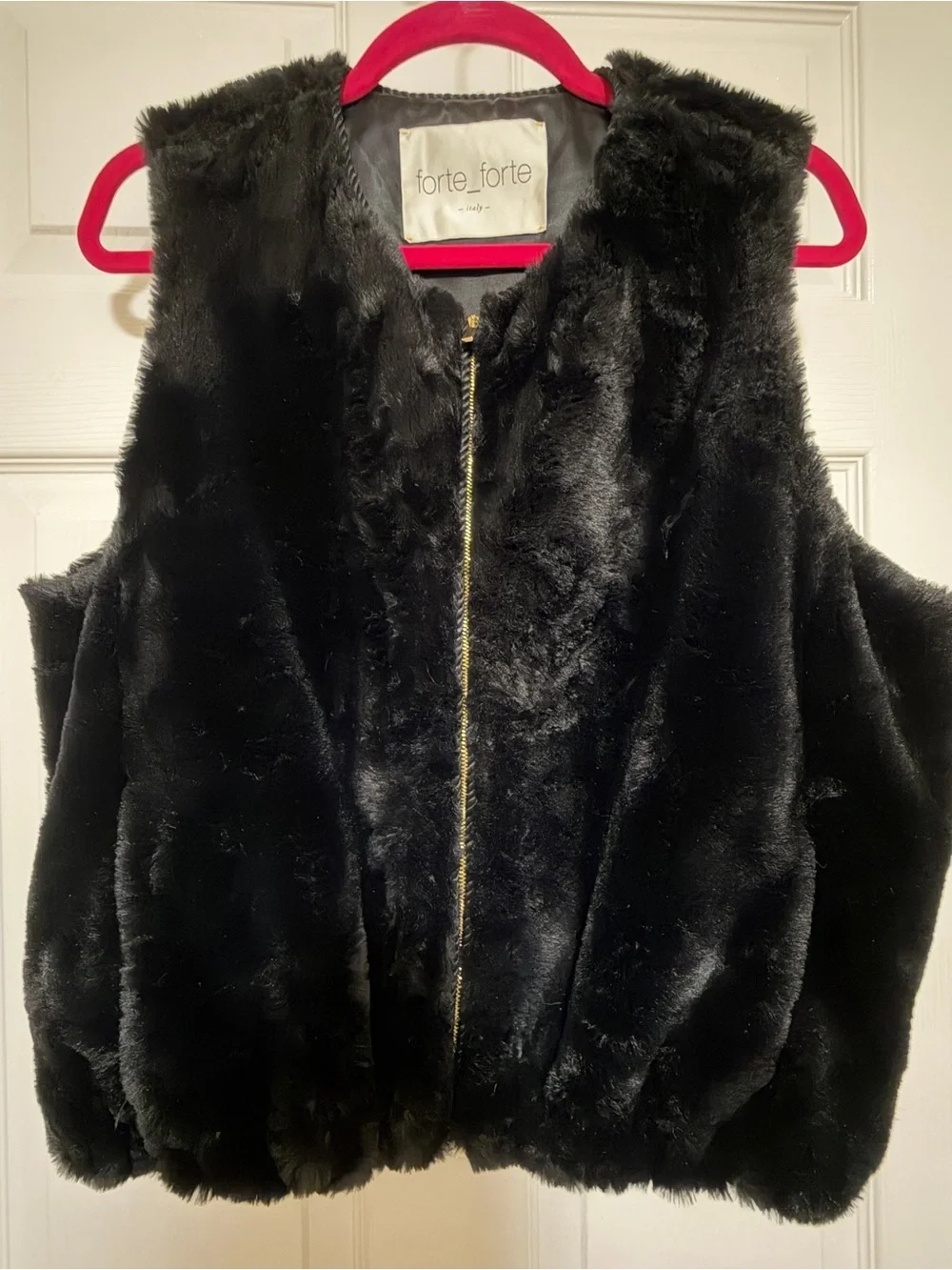 Forte Forte Italy Black Faux Fur Zip Vest Luxury Layering Piece size II EU (M)